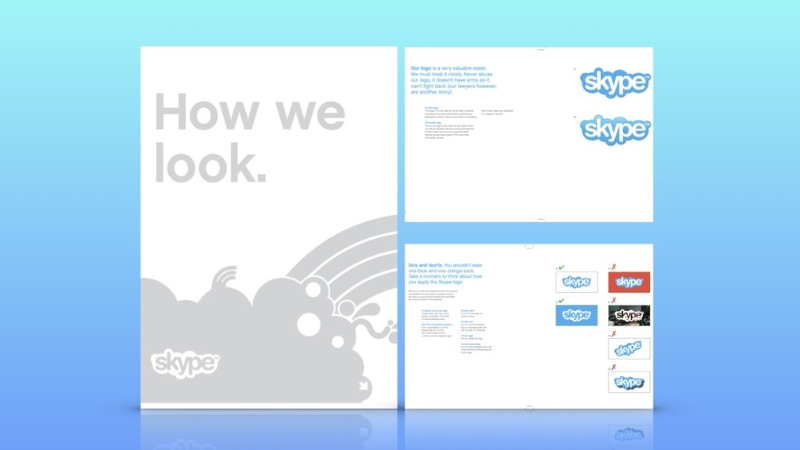 Brand Guidelines của Skype tập trung vào đặc điểm sản phẩm và cách ứng dụng logo