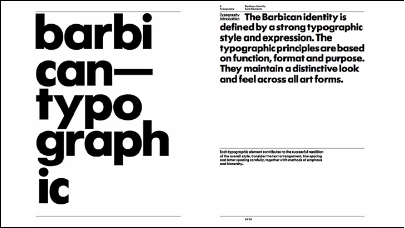 Brand Guidelines của Barbican họ tập trung vào sự đơn giản và kiểu chữ (typeface)