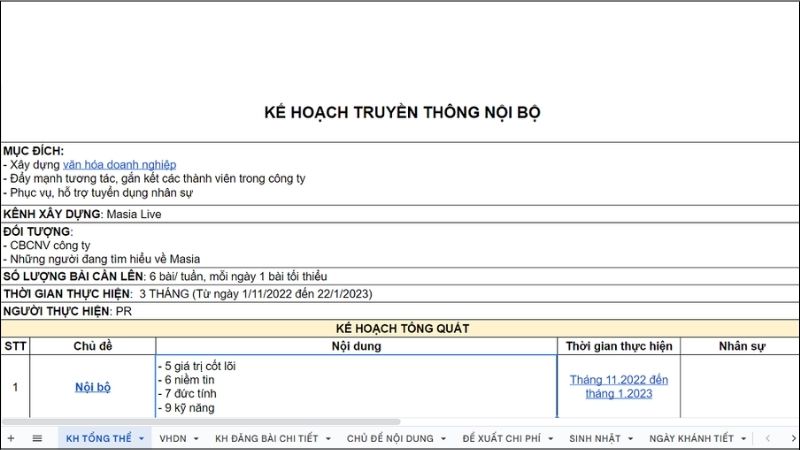 Mẫu kế hoạch truyền thông nội bộ