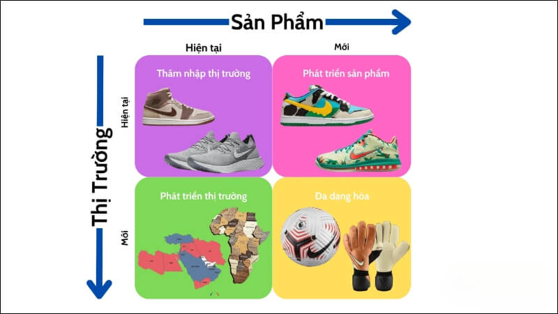 Ví dụ về ma trận Ansoff của sản phẩm giày thể thao