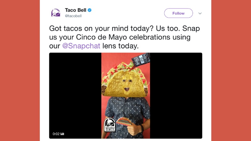 Taco Bell: AR Lens với bộ lọc Snapchat nhân dịp Cinco de Mayo