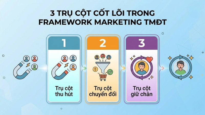 3 trụ cột cốt lõi trong framework marketing thương mại điện tử