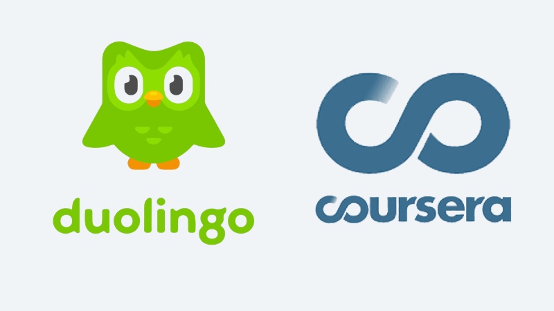 Logo của Duolingo và Coursera đảm bảo tính nổi bật và khả năng nhận diện tức thì