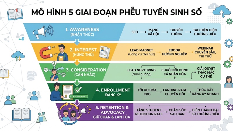 Mô hình 5 giai đoạn phễu tuyển sinh số