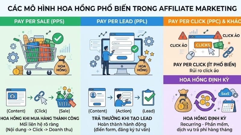 Các mô hình hoa hồng phổ biến trong Affiliate Marketing