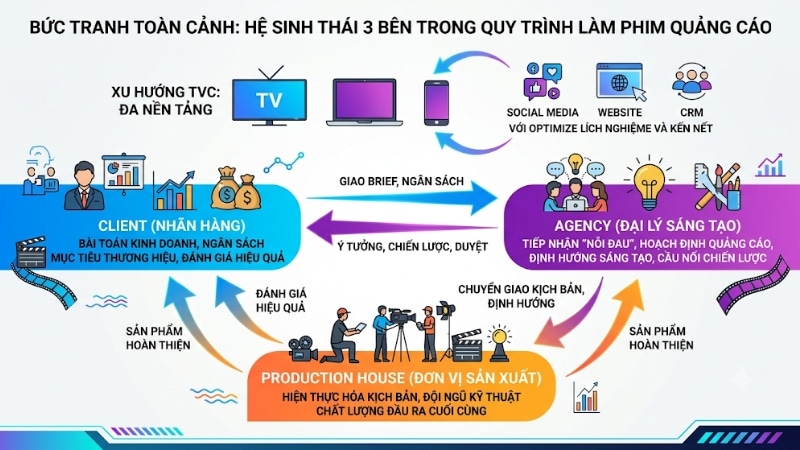 trách nhiệm của 3 bên Client - Agency - Production House trong quy trình sản xuất TVC